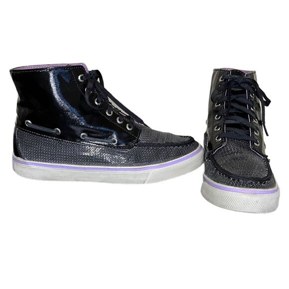Sperry Top-Sider Bahama Glitter Black Sequins High/Low Top Sneakers Size 7‎ - Picture 1 of 9